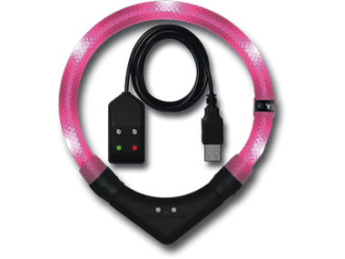 LED Light dog collar LEUCHTIE Easy Charge USB hot pink 42,5 cm